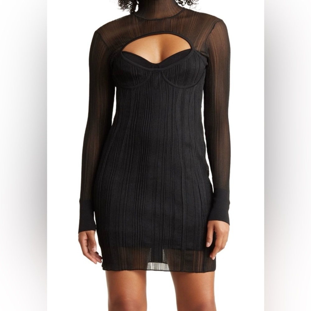 Herve Leger Black Ribbed Cutout Bodycon Dress